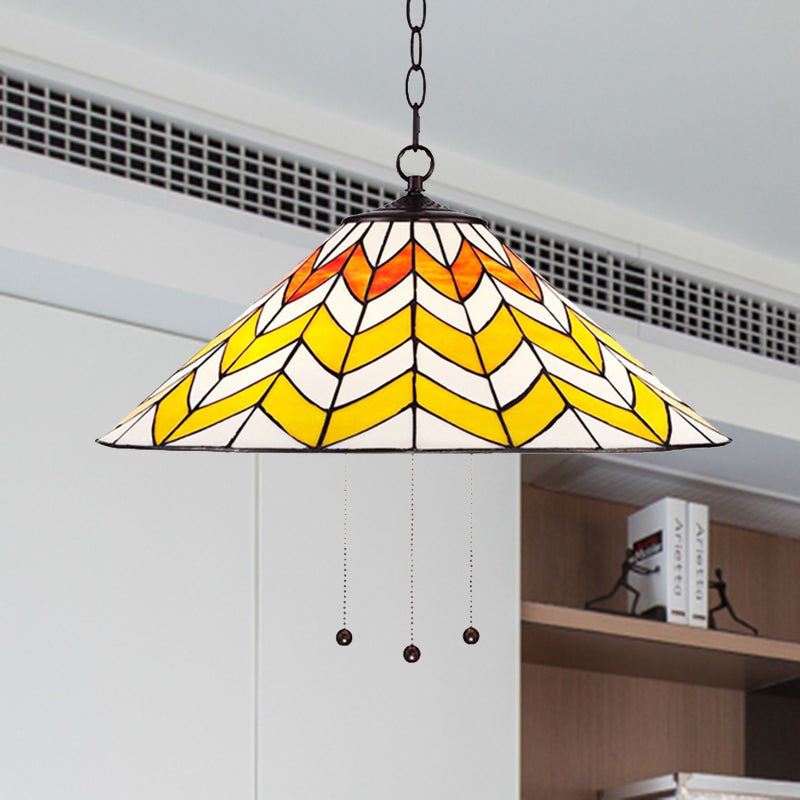 16"/18" W Single Head Conical Hanging Pendant Tiffany Orange and Yellow Hand Rolled Art Glass Ceiling Light for Bedroom Clearhalo 'Ceiling Lights' 'Industrial' 'Middle Century Pendants' 'Pendant Lights' 'Pendants' 'Tiffany close to ceiling' 'Tiffany Pendants' 'Tiffany' Lighting' 235090