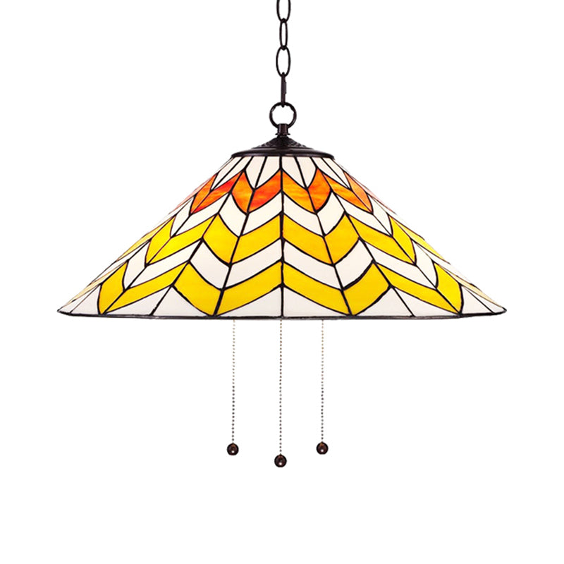 16"/18" W Single Head Conical Hanging Pendant Tiffany Orange and Yellow Hand Rolled Art Glass Ceiling Light for Bedroom Clearhalo 'Ceiling Lights' 'Industrial' 'Middle Century Pendants' 'Pendant Lights' 'Pendants' 'Tiffany close to ceiling' 'Tiffany Pendants' 'Tiffany' Lighting' 235091
