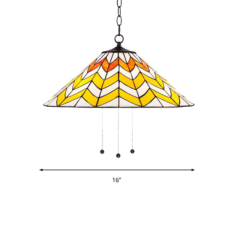 16"/18" W Single Head Conical Hanging Pendant Tiffany Orange and Yellow Hand Rolled Art Glass Ceiling Light for Bedroom Clearhalo 'Ceiling Lights' 'Industrial' 'Middle Century Pendants' 'Pendant Lights' 'Pendants' 'Tiffany close to ceiling' 'Tiffany Pendants' 'Tiffany' Lighting' 235092