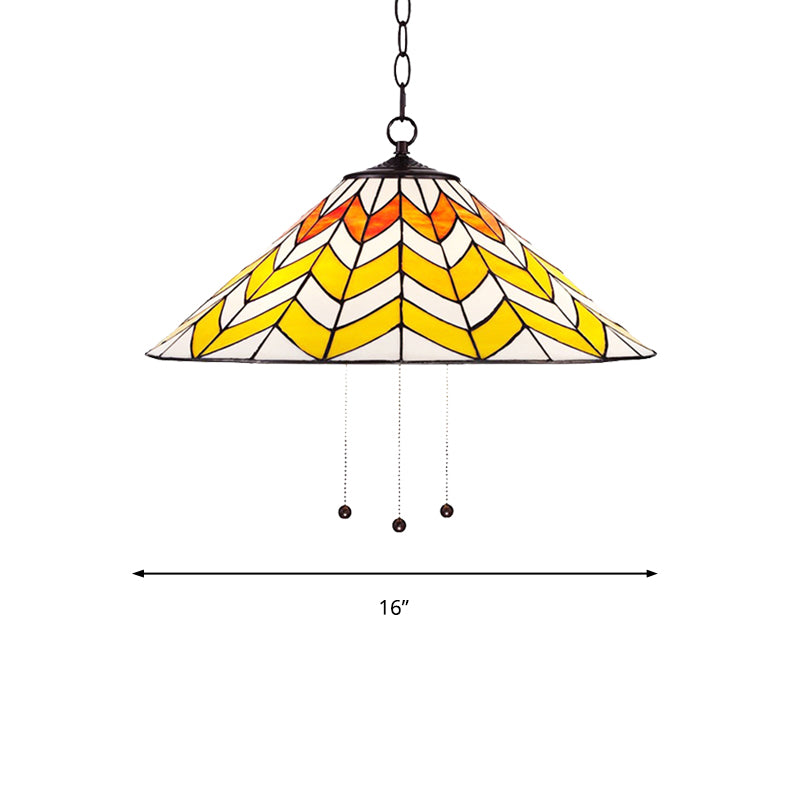 16"/18" W Single Head Conical Hanging Pendant Tiffany Orange and Yellow Hand Rolled Art Glass Ceiling Light for Bedroom Clearhalo 'Ceiling Lights' 'Industrial' 'Middle Century Pendants' 'Pendant Lights' 'Pendants' 'Tiffany close to ceiling' 'Tiffany Pendants' 'Tiffany' Lighting' 235092