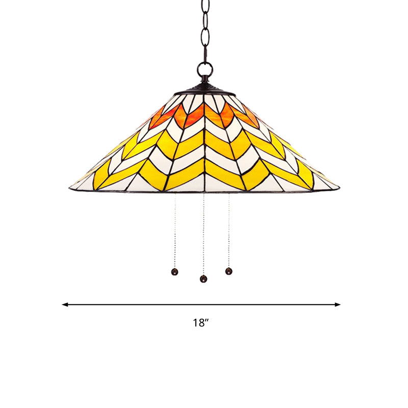 16"/18" W Single Head Conical Hanging Pendant Tiffany Orange and Yellow Hand Rolled Art Glass Ceiling Light for Bedroom Clearhalo 'Ceiling Lights' 'Industrial' 'Middle Century Pendants' 'Pendant Lights' 'Pendants' 'Tiffany close to ceiling' 'Tiffany Pendants' 'Tiffany' Lighting' 235093