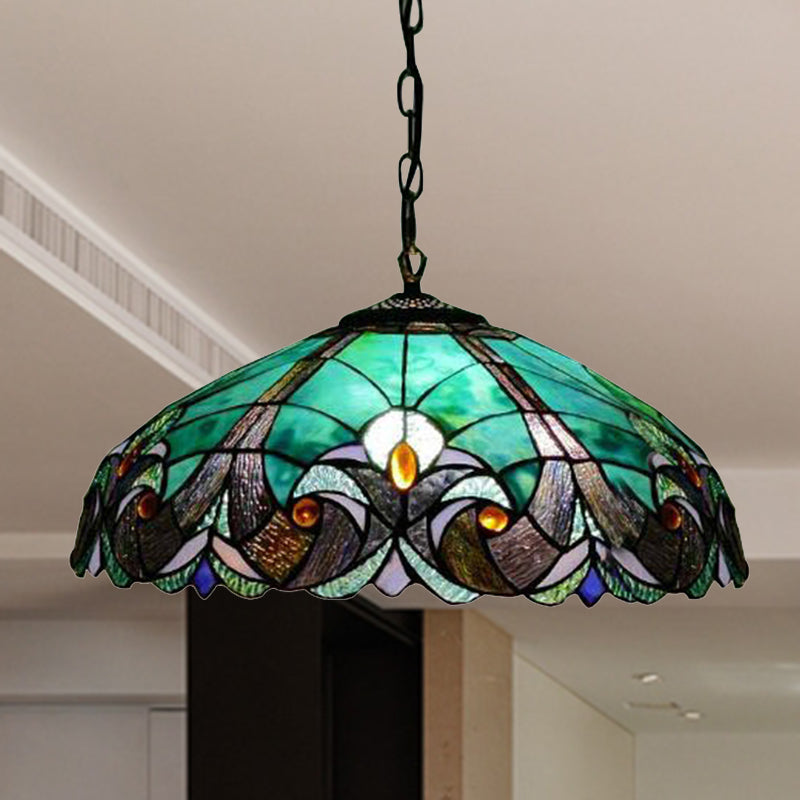 Tiffany Flared Ceiling Lamp 4 Heads Yellow/Blue Stained Art Glass Hanging Light Kit for Bedroom Clearhalo 'Ceiling Lights' 'Industrial' 'Middle Century Pendants' 'Pendant Lights' 'Pendants' 'Tiffany close to ceiling' 'Tiffany Pendants' 'Tiffany' Lighting' 235104