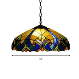 Tiffany Flared Ceiling Lamp 4 Heads Yellow/Blue Stained Art Glass Hanging Light Kit for Bedroom Clearhalo 'Ceiling Lights' 'Industrial' 'Middle Century Pendants' 'Pendant Lights' 'Pendants' 'Tiffany close to ceiling' 'Tiffany Pendants' 'Tiffany' Lighting' 235109