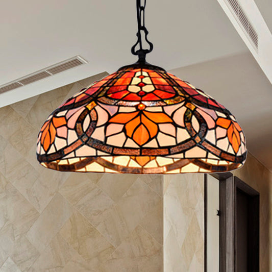 Stained Glass Dome Hanging Lamp Tiffany Antique Pendant Light in Black Finish for Dining Room Clearhalo 'Ceiling Lights' 'Industrial' 'Middle Century Pendants' 'Pendant Lights' 'Pendants' 'Tiffany close to ceiling' 'Tiffany Pendants' 'Tiffany' Lighting' 235112