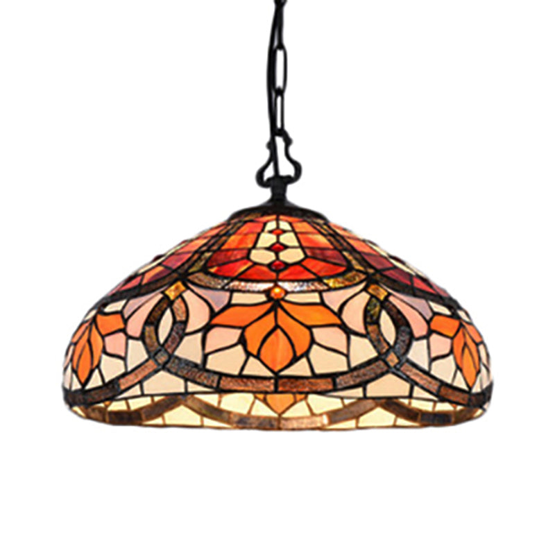 Stained Glass Dome Hanging Lamp Tiffany Antique Pendant Light in Black Finish for Dining Room Clearhalo 'Ceiling Lights' 'Industrial' 'Middle Century Pendants' 'Pendant Lights' 'Pendants' 'Tiffany close to ceiling' 'Tiffany Pendants' 'Tiffany' Lighting' 235113
