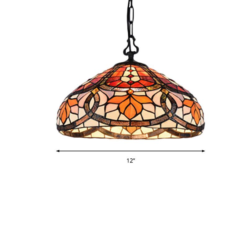 Stained Glass Dome Hanging Lamp Tiffany Antique Pendant Light in Black Finish for Dining Room Clearhalo 'Ceiling Lights' 'Industrial' 'Middle Century Pendants' 'Pendant Lights' 'Pendants' 'Tiffany close to ceiling' 'Tiffany Pendants' 'Tiffany' Lighting' 235114