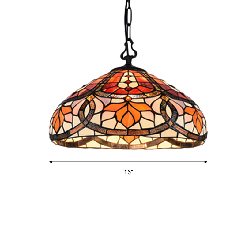 Stained Glass Dome Hanging Lamp Tiffany Antique Pendant Light in Black Finish for Dining Room Clearhalo 'Ceiling Lights' 'Industrial' 'Middle Century Pendants' 'Pendant Lights' 'Pendants' 'Tiffany close to ceiling' 'Tiffany Pendants' 'Tiffany' Lighting' 235115
