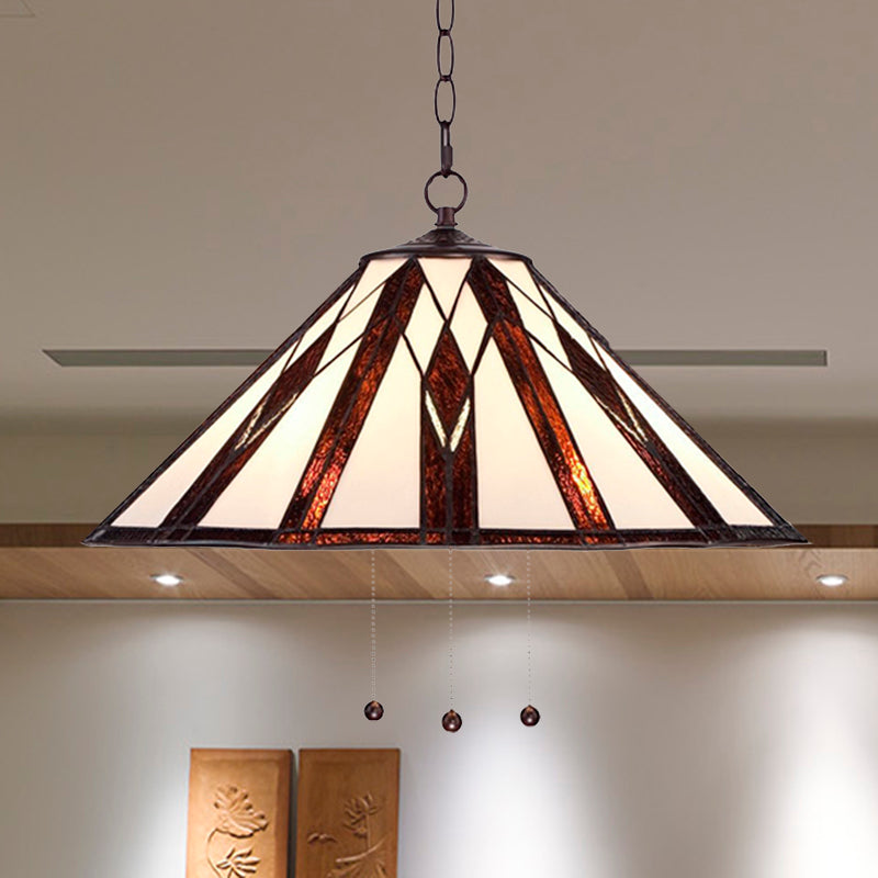 16"/19.5" W White Single Bulb Pendant Light Tiffany Multicolored Stained Glass Tapered Hanging Lamp for Living Room White 16" Clearhalo 'Ceiling Lights' 'Close To Ceiling Lights' 'Industrial' 'Middle Century Pendants' 'Pendant Lights' 'Pendants' 'Tiffany close to ceiling' 'Tiffany Pendants' 'Tiffany' Lighting' 235117