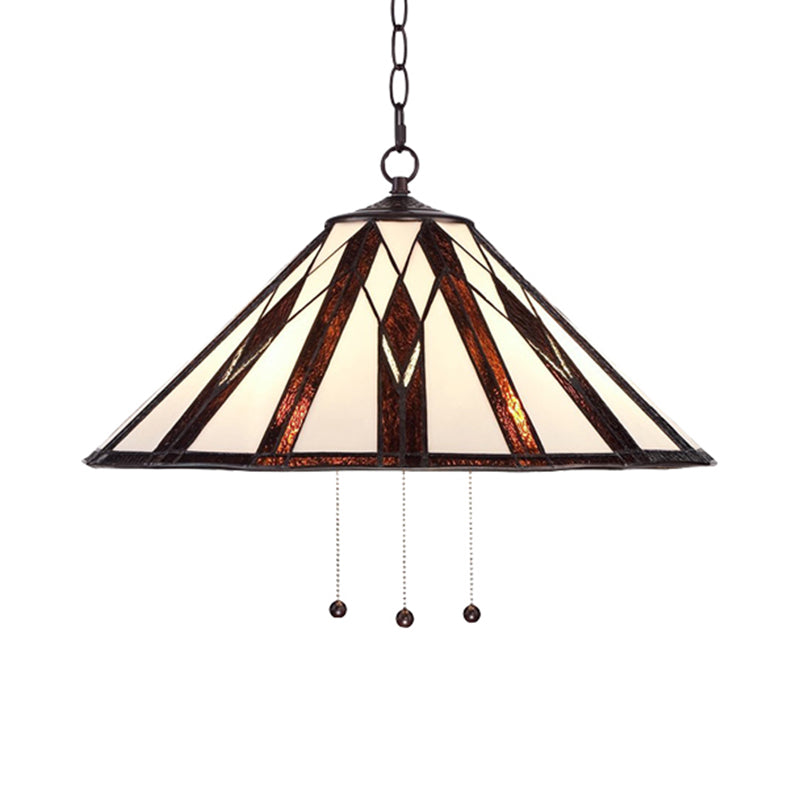 16"/19.5" W White Single Bulb Pendant Light Tiffany Multicolored Stained Glass Tapered Hanging Lamp for Living Room Clearhalo 'Ceiling Lights' 'Close To Ceiling Lights' 'Industrial' 'Middle Century Pendants' 'Pendant Lights' 'Pendants' 'Tiffany close to ceiling' 'Tiffany Pendants' 'Tiffany' Lighting' 235119