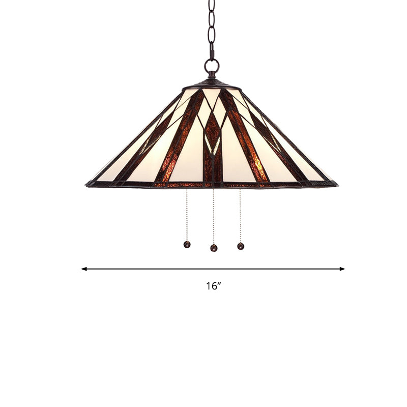 16"/19.5" W White Single Bulb Pendant Light Tiffany Multicolored Stained Glass Tapered Hanging Lamp for Living Room Clearhalo 'Ceiling Lights' 'Close To Ceiling Lights' 'Industrial' 'Middle Century Pendants' 'Pendant Lights' 'Pendants' 'Tiffany close to ceiling' 'Tiffany Pendants' 'Tiffany' Lighting' 235120