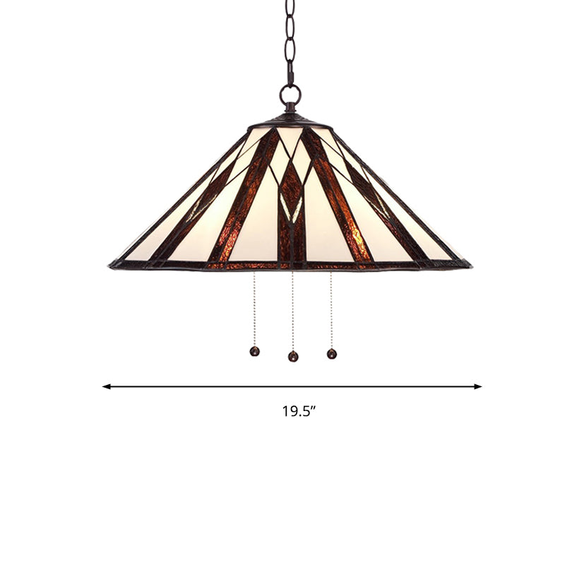 16"/19.5" W White Single Bulb Pendant Light Tiffany Multicolored Stained Glass Tapered Hanging Lamp for Living Room Clearhalo 'Ceiling Lights' 'Close To Ceiling Lights' 'Industrial' 'Middle Century Pendants' 'Pendant Lights' 'Pendants' 'Tiffany close to ceiling' 'Tiffany Pendants' 'Tiffany' Lighting' 235121
