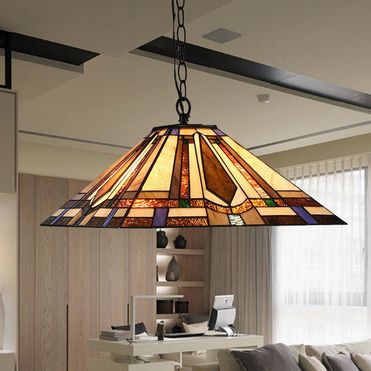 Tiffany Rhombus/Shell Ceiling Lamp 1 Head Brown Stained Art Glass Hanging Pendant Light for Dining Room Brown Rhombus Clearhalo 'Ceiling Lights' 'Close To Ceiling Lights' 'Industrial' 'Middle Century Pendants' 'Pendant Lights' 'Pendants' 'Tiffany close to ceiling' 'Tiffany Pendants' 'Tiffany' Lighting' 235123