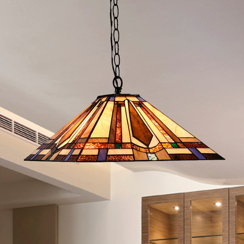 Tiffany Rhombus/Shell Ceiling Lamp 1 Head Brown Stained Art Glass Hanging Pendant Light for Dining Room Clearhalo 'Ceiling Lights' 'Close To Ceiling Lights' 'Industrial' 'Middle Century Pendants' 'Pendant Lights' 'Pendants' 'Tiffany close to ceiling' 'Tiffany Pendants' 'Tiffany' Lighting' 235124