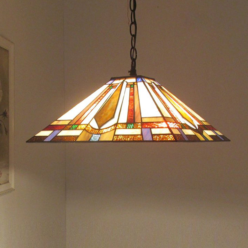Tiffany Rhombus/Shell Ceiling Lamp 1 Head Brown Stained Art Glass Hanging Pendant Light for Dining Room Clearhalo 'Ceiling Lights' 'Close To Ceiling Lights' 'Industrial' 'Middle Century Pendants' 'Pendant Lights' 'Pendants' 'Tiffany close to ceiling' 'Tiffany Pendants' 'Tiffany' Lighting' 235125