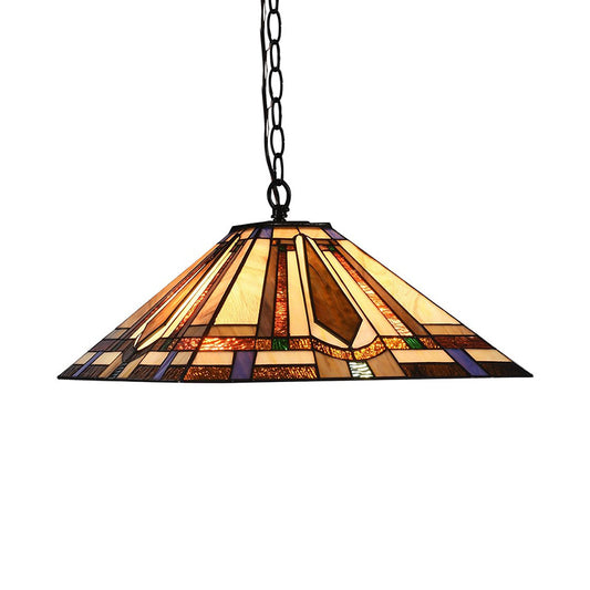 Tiffany Rhombus/Shell Ceiling Lamp 1 Head Brown Stained Art Glass Hanging Pendant Light for Dining Room Clearhalo 'Ceiling Lights' 'Close To Ceiling Lights' 'Industrial' 'Middle Century Pendants' 'Pendant Lights' 'Pendants' 'Tiffany close to ceiling' 'Tiffany Pendants' 'Tiffany' Lighting' 235126