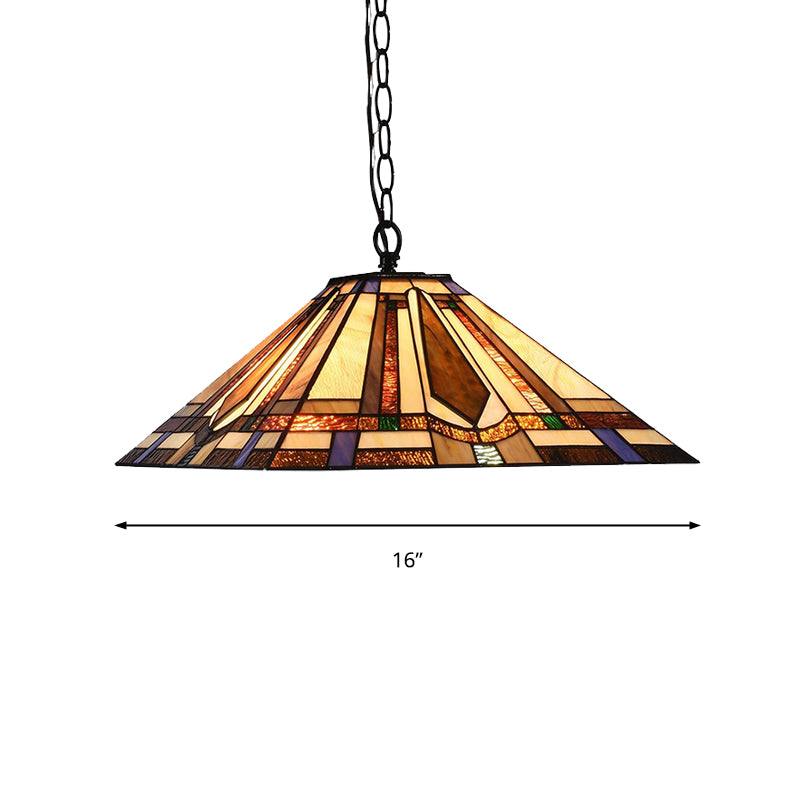 Tiffany Rhombus/Shell Ceiling Lamp 1 Head Brown Stained Art Glass Hanging Pendant Light for Dining Room Clearhalo 'Ceiling Lights' 'Close To Ceiling Lights' 'Industrial' 'Middle Century Pendants' 'Pendant Lights' 'Pendants' 'Tiffany close to ceiling' 'Tiffany Pendants' 'Tiffany' Lighting' 235127