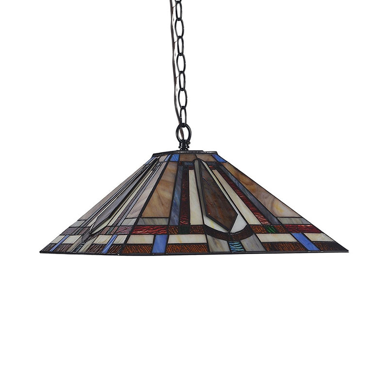 Tiffany Rhombus/Shell Ceiling Lamp 1 Head Brown Stained Art Glass Hanging Pendant Light for Dining Room Clearhalo 'Ceiling Lights' 'Close To Ceiling Lights' 'Industrial' 'Middle Century Pendants' 'Pendant Lights' 'Pendants' 'Tiffany close to ceiling' 'Tiffany Pendants' 'Tiffany' Lighting' 235128