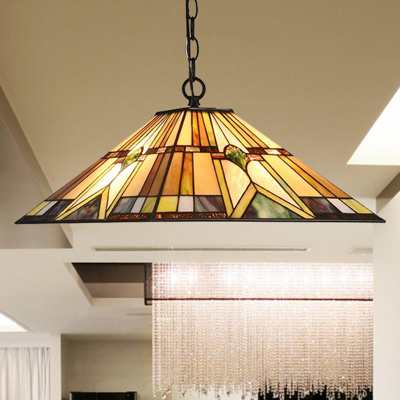 Tiffany Rhombus/Shell Ceiling Lamp 1 Head Brown Stained Art Glass Hanging Pendant Light for Dining Room Brown Shell Clearhalo 'Ceiling Lights' 'Close To Ceiling Lights' 'Industrial' 'Middle Century Pendants' 'Pendant Lights' 'Pendants' 'Tiffany close to ceiling' 'Tiffany Pendants' 'Tiffany' Lighting' 235129