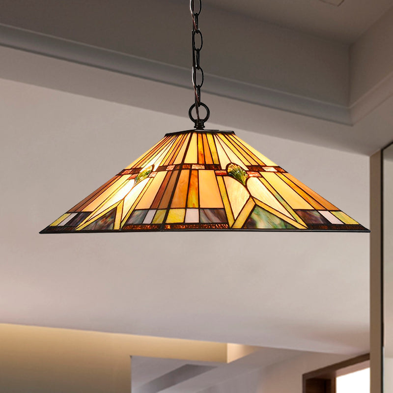 Tiffany Rhombus/Shell Ceiling Lamp 1 Head Brown Stained Art Glass Hanging Pendant Light for Dining Room Clearhalo 'Ceiling Lights' 'Close To Ceiling Lights' 'Industrial' 'Middle Century Pendants' 'Pendant Lights' 'Pendants' 'Tiffany close to ceiling' 'Tiffany Pendants' 'Tiffany' Lighting' 235130