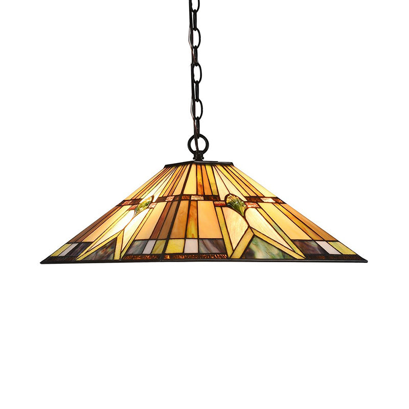 Tiffany Rhombus/Shell Ceiling Lamp 1 Head Brown Stained Art Glass Hanging Pendant Light for Dining Room Clearhalo 'Ceiling Lights' 'Close To Ceiling Lights' 'Industrial' 'Middle Century Pendants' 'Pendant Lights' 'Pendants' 'Tiffany close to ceiling' 'Tiffany Pendants' 'Tiffany' Lighting' 235131