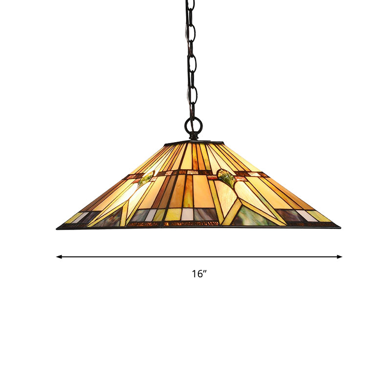 Tiffany Rhombus/Shell Ceiling Lamp 1 Head Brown Stained Art Glass Hanging Pendant Light for Dining Room Clearhalo 'Ceiling Lights' 'Close To Ceiling Lights' 'Industrial' 'Middle Century Pendants' 'Pendant Lights' 'Pendants' 'Tiffany close to ceiling' 'Tiffany Pendants' 'Tiffany' Lighting' 235132