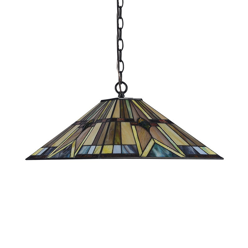 Tiffany Rhombus/Shell Ceiling Lamp 1 Head Brown Stained Art Glass Hanging Pendant Light for Dining Room Clearhalo 'Ceiling Lights' 'Close To Ceiling Lights' 'Industrial' 'Middle Century Pendants' 'Pendant Lights' 'Pendants' 'Tiffany close to ceiling' 'Tiffany Pendants' 'Tiffany' Lighting' 235133