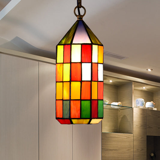 Multi-Color Hanging Pendant Light for Bedroom Living Room with Stained Glass Shade Red-Yellow-Green Clearhalo 'Ceiling Lights' 'Industrial' 'Middle Century Pendants' 'Pendant Lights' 'Pendants' 'Tiffany close to ceiling' 'Tiffany Pendants' 'Tiffany' Lighting' 235134