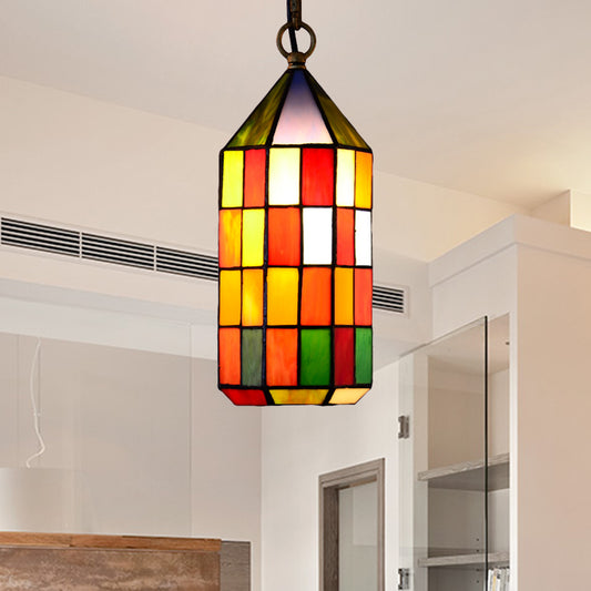 Multi-Color Hanging Pendant Light for Bedroom Living Room with Stained Glass Shade Clearhalo 'Ceiling Lights' 'Industrial' 'Middle Century Pendants' 'Pendant Lights' 'Pendants' 'Tiffany close to ceiling' 'Tiffany Pendants' 'Tiffany' Lighting' 235135