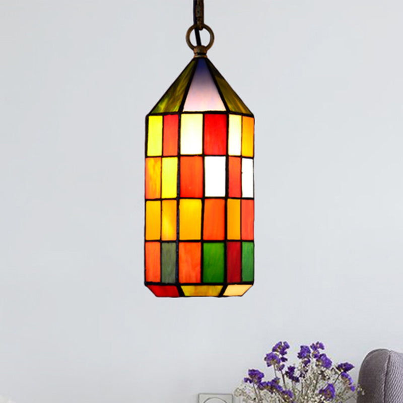 Multi-Color Hanging Pendant Light for Bedroom Living Room with Stained Glass Shade Clearhalo 'Ceiling Lights' 'Industrial' 'Middle Century Pendants' 'Pendant Lights' 'Pendants' 'Tiffany close to ceiling' 'Tiffany Pendants' 'Tiffany' Lighting' 235136