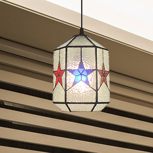 Star Design Hanging Lamp 1 Light Stainless Art Glass Tiffany Stylish Pendant Ceiling Light in White and Clear Clearhalo 'Ceiling Lights' 'Industrial' 'Middle Century Pendants' 'Pendant Lights' 'Pendants' 'Tiffany close to ceiling' 'Tiffany Pendants' 'Tiffany' Lighting' 235152