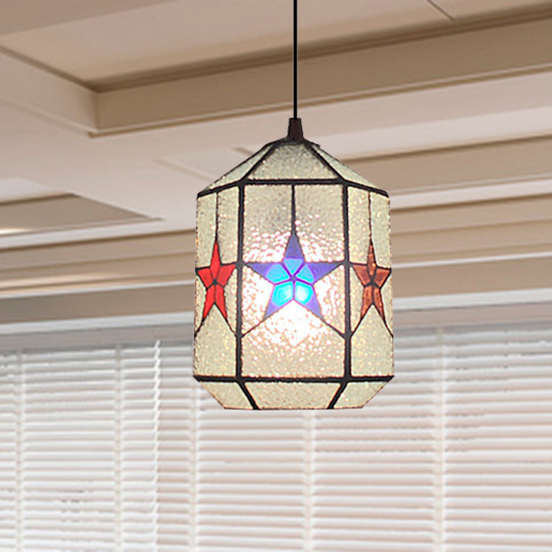Star Design Hanging Lamp 1 Light Stainless Art Glass Tiffany Stylish Pendant Ceiling Light in White and Clear Clearhalo 'Ceiling Lights' 'Industrial' 'Middle Century Pendants' 'Pendant Lights' 'Pendants' 'Tiffany close to ceiling' 'Tiffany Pendants' 'Tiffany' Lighting' 235153