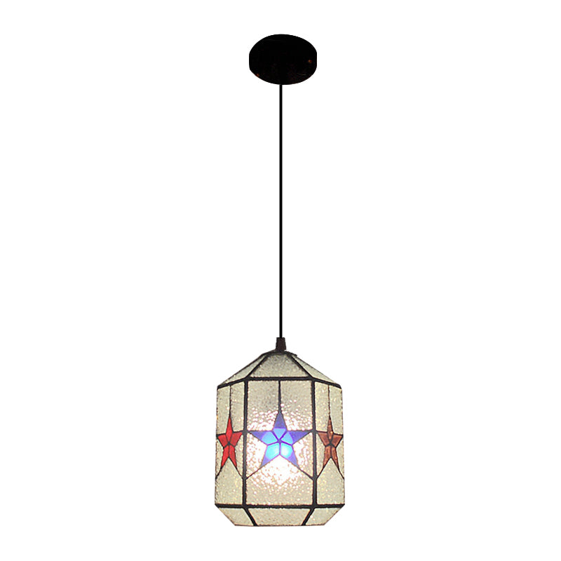 Star Design Hanging Lamp 1 Light Stainless Art Glass Tiffany Stylish Pendant Ceiling Light in White and Clear Clearhalo 'Ceiling Lights' 'Industrial' 'Middle Century Pendants' 'Pendant Lights' 'Pendants' 'Tiffany close to ceiling' 'Tiffany Pendants' 'Tiffany' Lighting' 235154