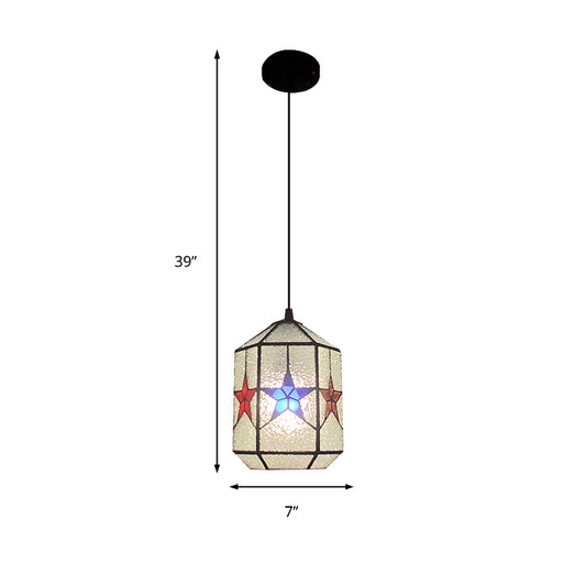 Star Design Hanging Lamp 1 Light Stainless Art Glass Tiffany Stylish Pendant Ceiling Light in White and Clear Clearhalo 'Ceiling Lights' 'Industrial' 'Middle Century Pendants' 'Pendant Lights' 'Pendants' 'Tiffany close to ceiling' 'Tiffany Pendants' 'Tiffany' Lighting' 235155