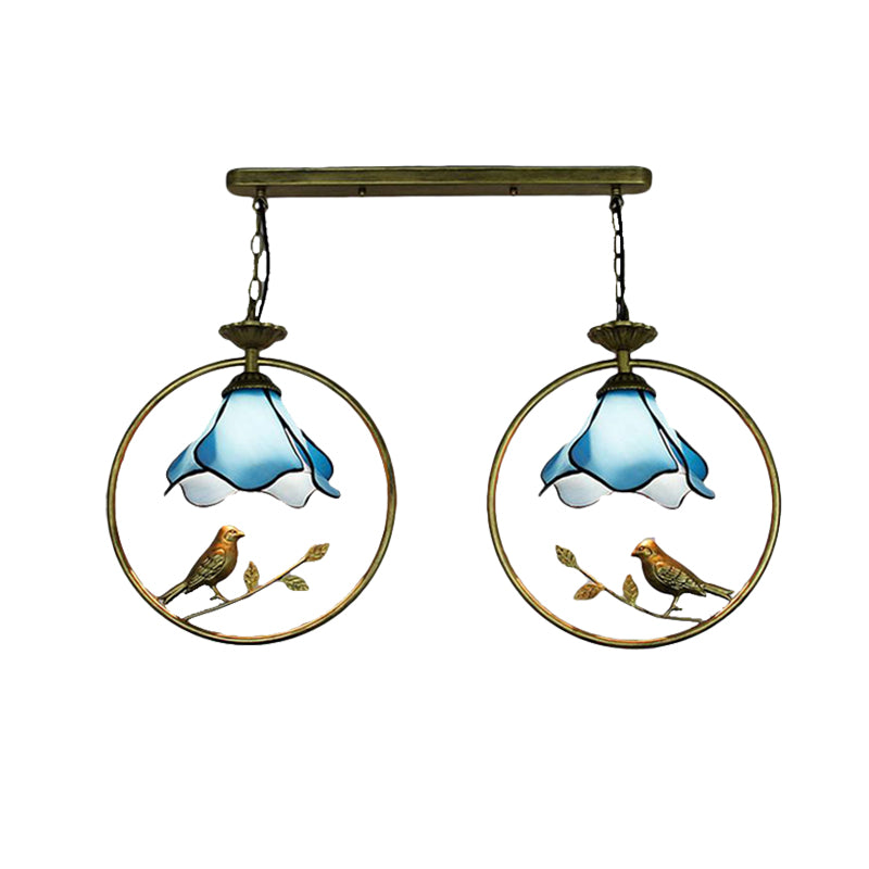 Tiffany Blossom Pendant Lamp with Little Bird 1 Head Glass Hanging Light in Blue for Kitchen Clearhalo 'Ceiling Lights' 'Chandeliers' 'Industrial' 'Middle Century Pendants' 'Pendant Lights' 'Pendants' 'Tiffany close to ceiling' 'Tiffany Pendants' 'Tiffany' Lighting' 235169