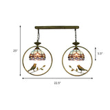 Victorian Designed Suspension Light with Little Bird 2 Bulbs Tiffany Stained Glass Hanging Light for Bookstore Clearhalo 'Ceiling Lights' 'Industrial' 'Middle Century Pendants' 'Pendant Lights' 'Pendants' 'Tiffany close to ceiling' 'Tiffany Pendants' 'Tiffany' Lighting' 235185