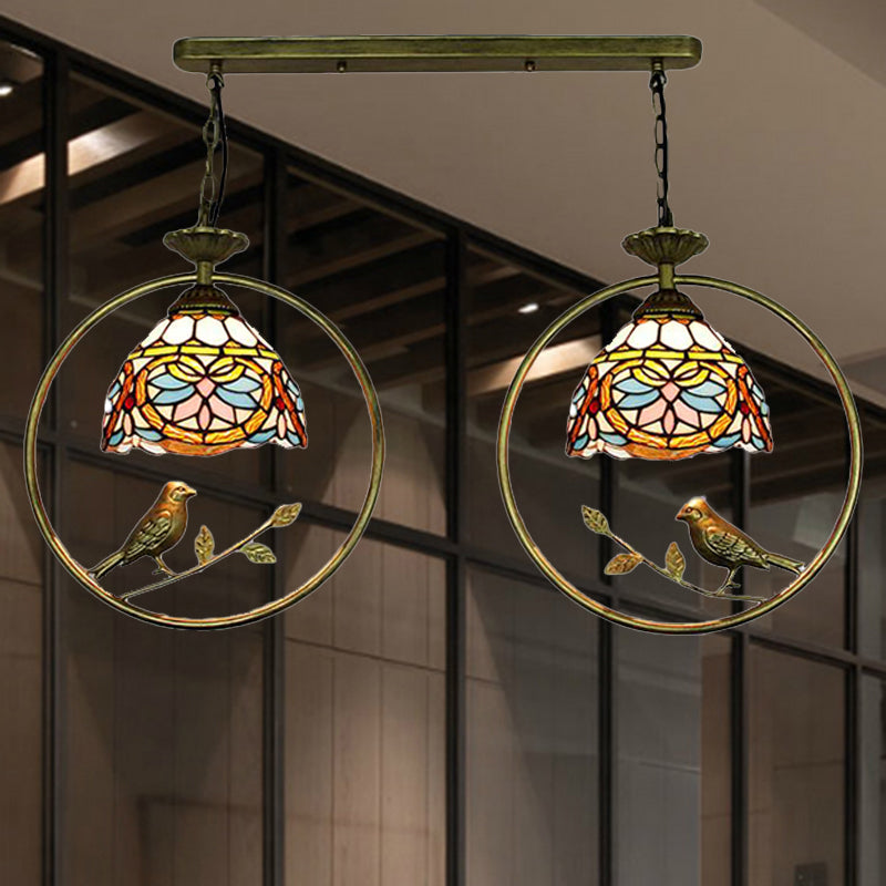 2 Lights Victorian Designed Pendant Light Tiffany Stained Glass Hanging Light for Cloth Shop Clearhalo 'Ceiling Lights' 'Industrial' 'Middle Century Pendants' 'Pendant Lights' 'Pendants' 'Tiffany close to ceiling' 'Tiffany Pendants' 'Tiffany' Lighting' 235187
