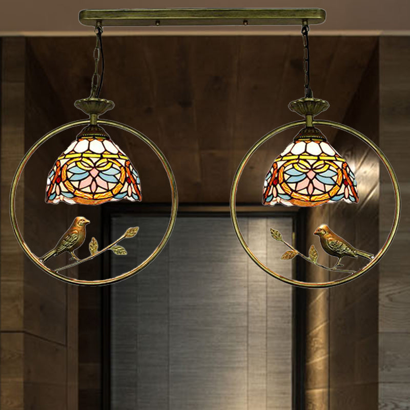2 Lights Victorian Designed Pendant Light Tiffany Stained Glass Hanging Light for Cloth Shop Clearhalo 'Ceiling Lights' 'Industrial' 'Middle Century Pendants' 'Pendant Lights' 'Pendants' 'Tiffany close to ceiling' 'Tiffany Pendants' 'Tiffany' Lighting' 235188