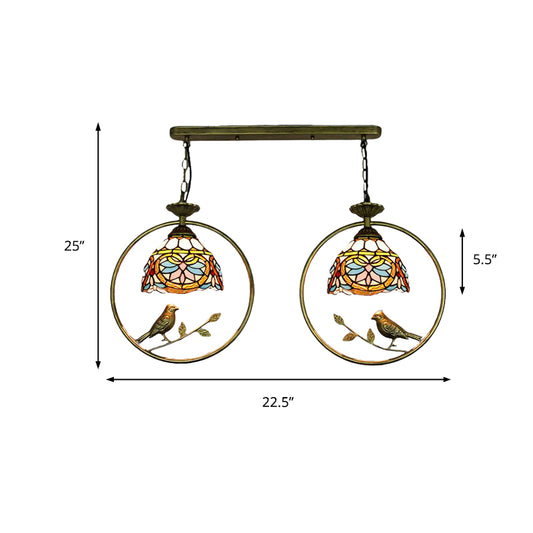 2 Lights Victorian Designed Pendant Light Tiffany Stained Glass Hanging Light for Cloth Shop Clearhalo 'Ceiling Lights' 'Industrial' 'Middle Century Pendants' 'Pendant Lights' 'Pendants' 'Tiffany close to ceiling' 'Tiffany Pendants' 'Tiffany' Lighting' 235190