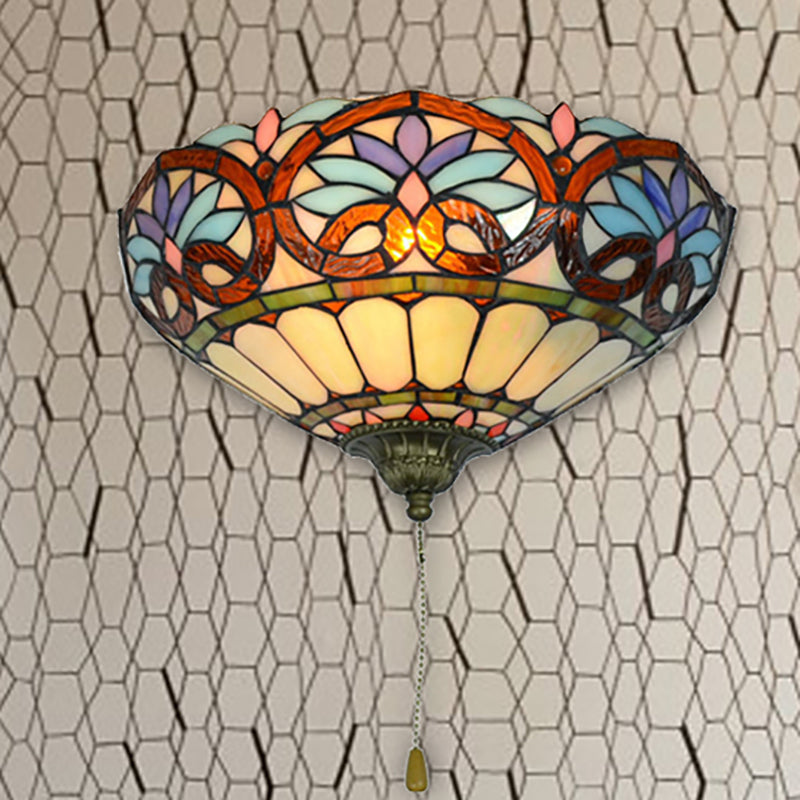Victorian Wall Lighting with Pull Chain 1 Light Stained Glass Wall Sconce for Living Room Clearhalo 'Industrial' 'Middle century wall lights' 'Tiffany wall lights' 'Tiffany' 'Wall Lamps & Sconces' 'Wall Lights' Lighting' 235215