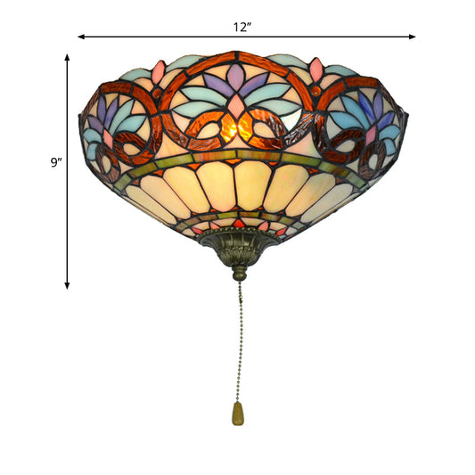 Victorian Wall Lighting with Pull Chain 1 Light Stained Glass Wall Sconce for Living Room Clearhalo 'Industrial' 'Middle century wall lights' 'Tiffany wall lights' 'Tiffany' 'Wall Lamps & Sconces' 'Wall Lights' Lighting' 235216