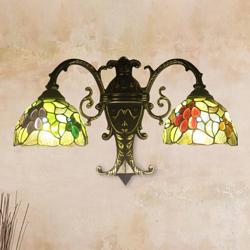 Dome Wall Lighting with Fruit Design Rustic 2 Lights Sconce Light in Green for Dining Room Green Clearhalo 'Industrial' 'Middle century wall lights' 'Tiffany wall lights' 'Tiffany' 'Wall Lamps & Sconces' 'Wall Lights' Lighting' 235217
