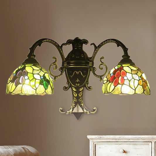 Dome Wall Lighting with Fruit Design Rustic 2 Lights Sconce Light in Green for Dining Room Clearhalo 'Industrial' 'Middle century wall lights' 'Tiffany wall lights' 'Tiffany' 'Wall Lamps & Sconces' 'Wall Lights' Lighting' 235218