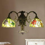 Dome Wall Lighting with Fruit Design Rustic 2 Lights Sconce Light in Green for Dining Room Clearhalo 'Industrial' 'Middle century wall lights' 'Tiffany wall lights' 'Tiffany' 'Wall Lamps & Sconces' 'Wall Lights' Lighting' 235218