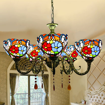 Rustic Vintage Floral Chandelier Lighting with Adjustable Chain