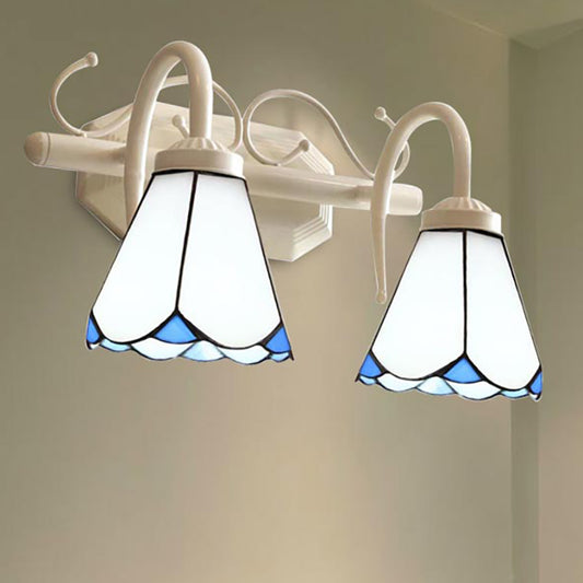 Traditional Cone Vanity Light White Glass 2 Heads Wall Mount Light for Bathroom Clearhalo 'Industrial' 'Middle century wall lights' 'Tiffany wall lights' 'Tiffany' 'Wall Lamps & Sconces' 'Wall Lights' Lighting' 235258