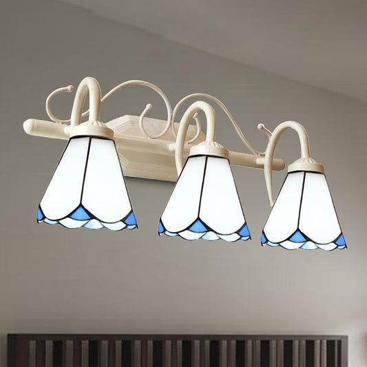 3 Lights Wall Sconce Lamp with Curved Arm Traditional White Glass Bathroom Wall Lighting Clearhalo 'Industrial' 'Middle century wall lights' 'Tiffany wall lights' 'Tiffany' 'Wall Lamps & Sconces' 'Wall Lights' Lighting' 235261
