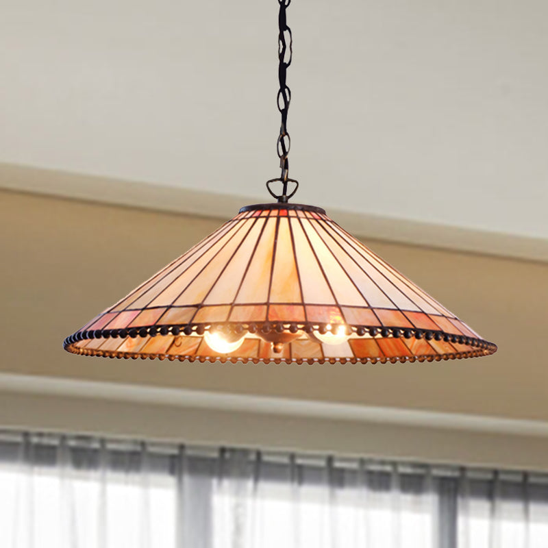 Wide Flare Pendant Lamp 1 Bulb Beige Cut Glass Tiffany-Style Suspension Lighting Fixture Clearhalo 'Art Deco Pendants' 'Cast Iron' 'Ceiling Lights' 'Ceramic' 'Crystal' 'Industrial' 'Metal' 'Middle Century Pendants' 'Pendant Lights' 'Pendants' 'Tiffany close to ceiling' 'Tiffany Pendants' 'Tiffany' Lighting' 235317