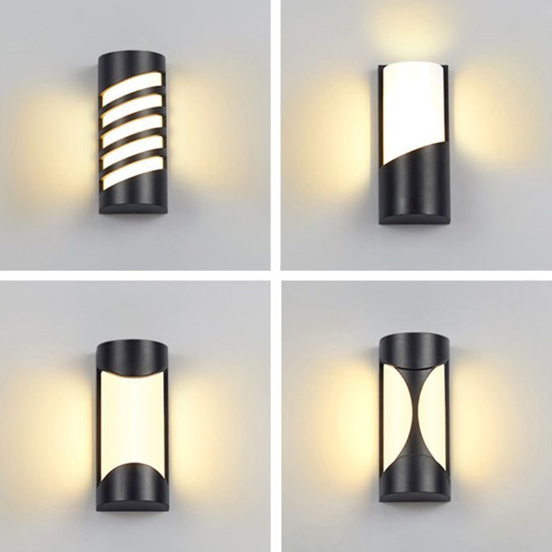 Cylindrical Outdoor Flush Mount Wall Sconce Metallic Modernist LED Wall Light in Black Clearhalo 'Cast Iron' 'Glass' 'Industrial' 'Modern wall lights' 'Modern' 'Tiffany' 'Traditional wall lights' 'Wall Lamps & Sconces' 'Wall Lights' Lighting' 2353318