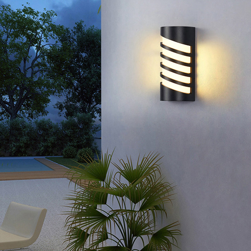Cylindrical Outdoor Flush Mount Wall Sconce Metallic Modernist LED Wall Light in Black Black Cylinder Clearhalo 'Cast Iron' 'Glass' 'Industrial' 'Modern wall lights' 'Modern' 'Tiffany' 'Traditional wall lights' 'Wall Lamps & Sconces' 'Wall Lights' Lighting' 2353320