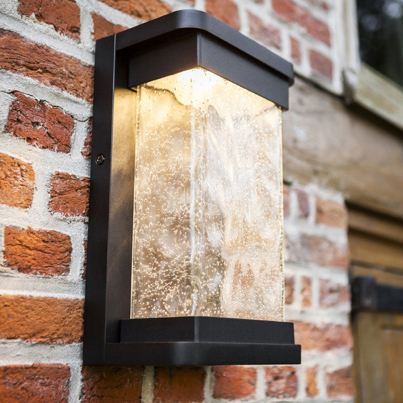 Blown Rippled Glass Rectangle Sconce Light Modern LED Black Wall Mount Lamp for Outdoor Clearhalo 'Cast Iron' 'Glass' 'Industrial' 'Modern wall lights' 'Modern' 'Tiffany' 'Traditional wall lights' 'Wall Lamps & Sconces' 'Wall Lights' Lighting' 2353326